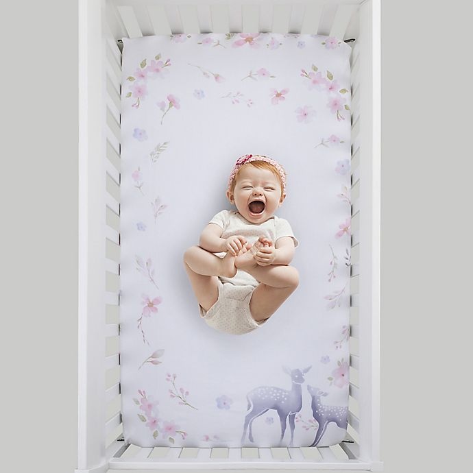 slide 2 of 3, NoJo Watercolor Deer Fitted Crib Sheet - Pink, 1 ct