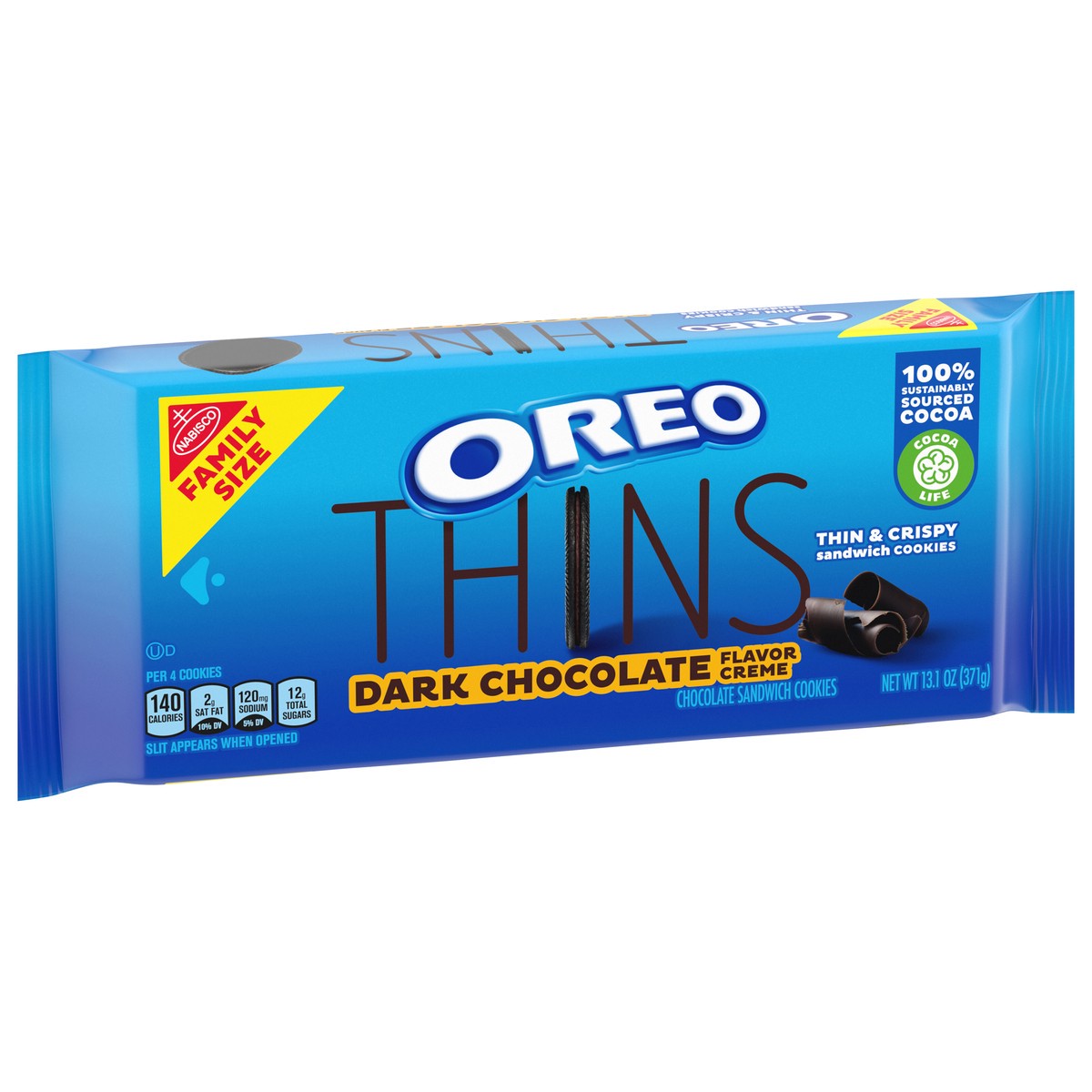 slide 3 of 9, OREO Thins Dark Chocolate Creme Sandwich Cookies, Family Size, 13.1 oz, 13.1 oz