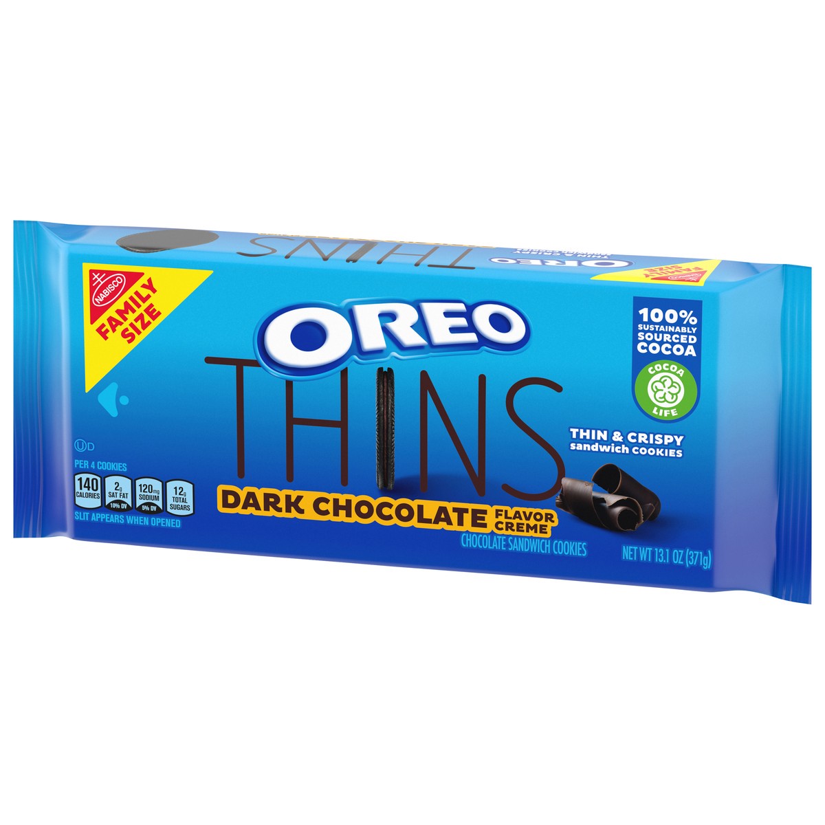 slide 5 of 9, OREO Thins Dark Chocolate Creme Sandwich Cookies, Family Size, 13.1 oz, 13.1 oz