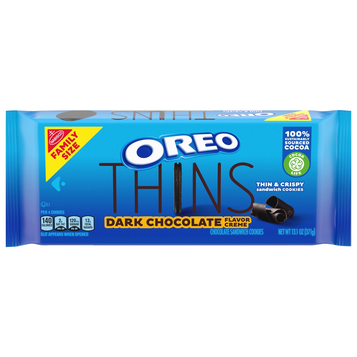 slide 1 of 9, OREO Thins Dark Chocolate Creme Sandwich Cookies, Family Size, 13.1 oz, 13.1 oz