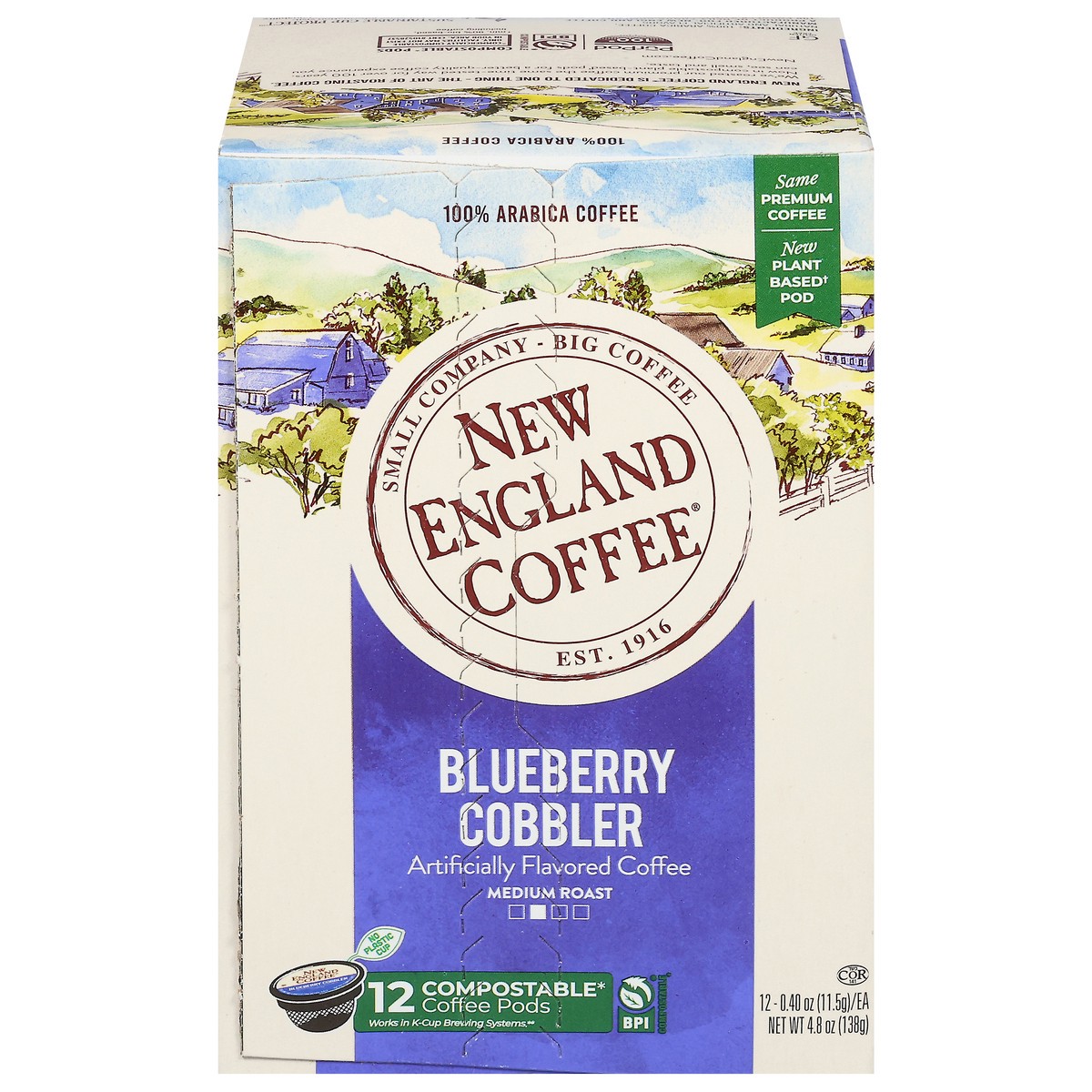 slide 1 of 9, New England Coffee 100% Arabica Medium Roast Pods Blueberry Cobbler Coffee 12 - 0.40 oz Pods, 12 ct