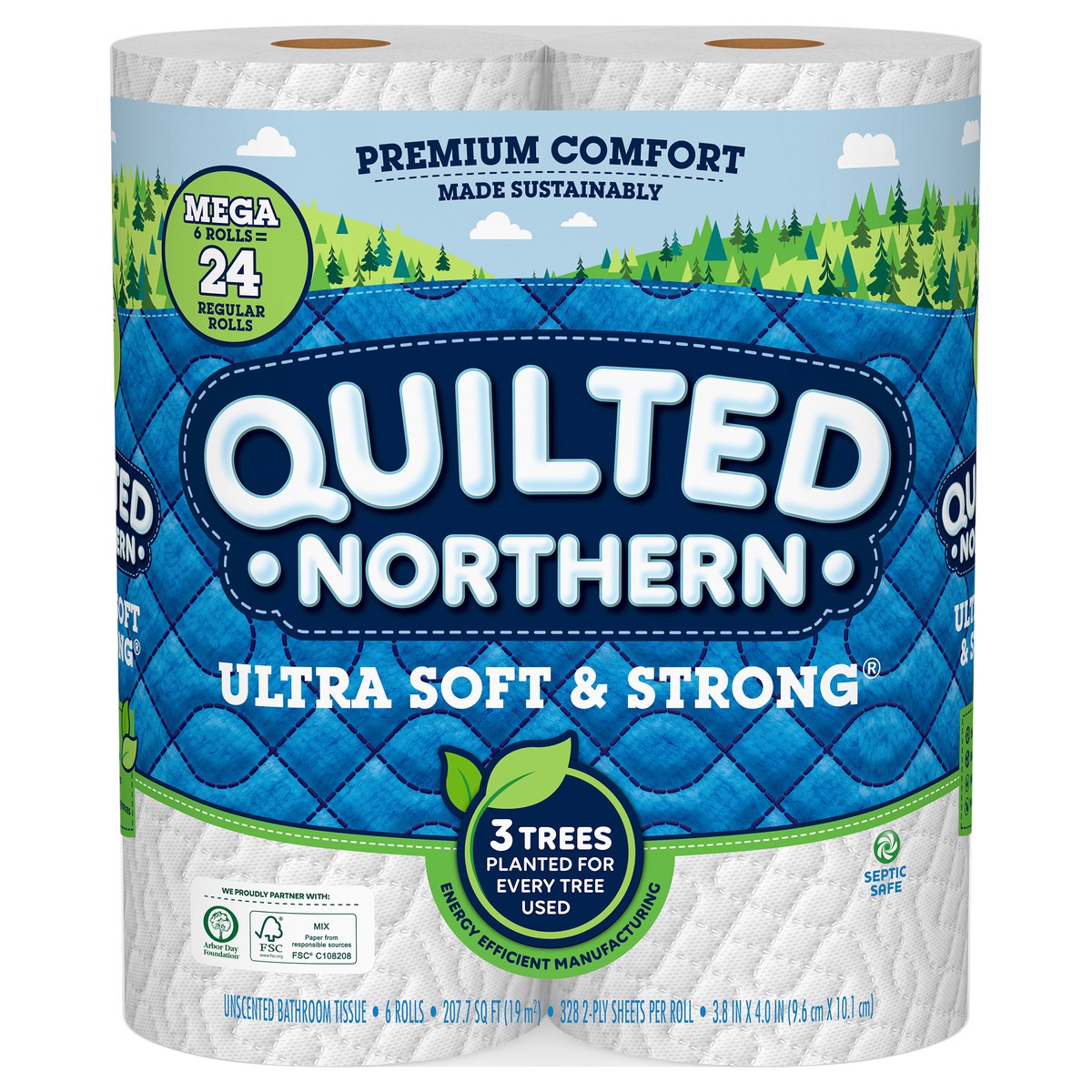 slide 1 of 3, Quilted Northern Ultra Soft & Strong Toilet Paper, 6 Mega Rolls, 195.07 FTK