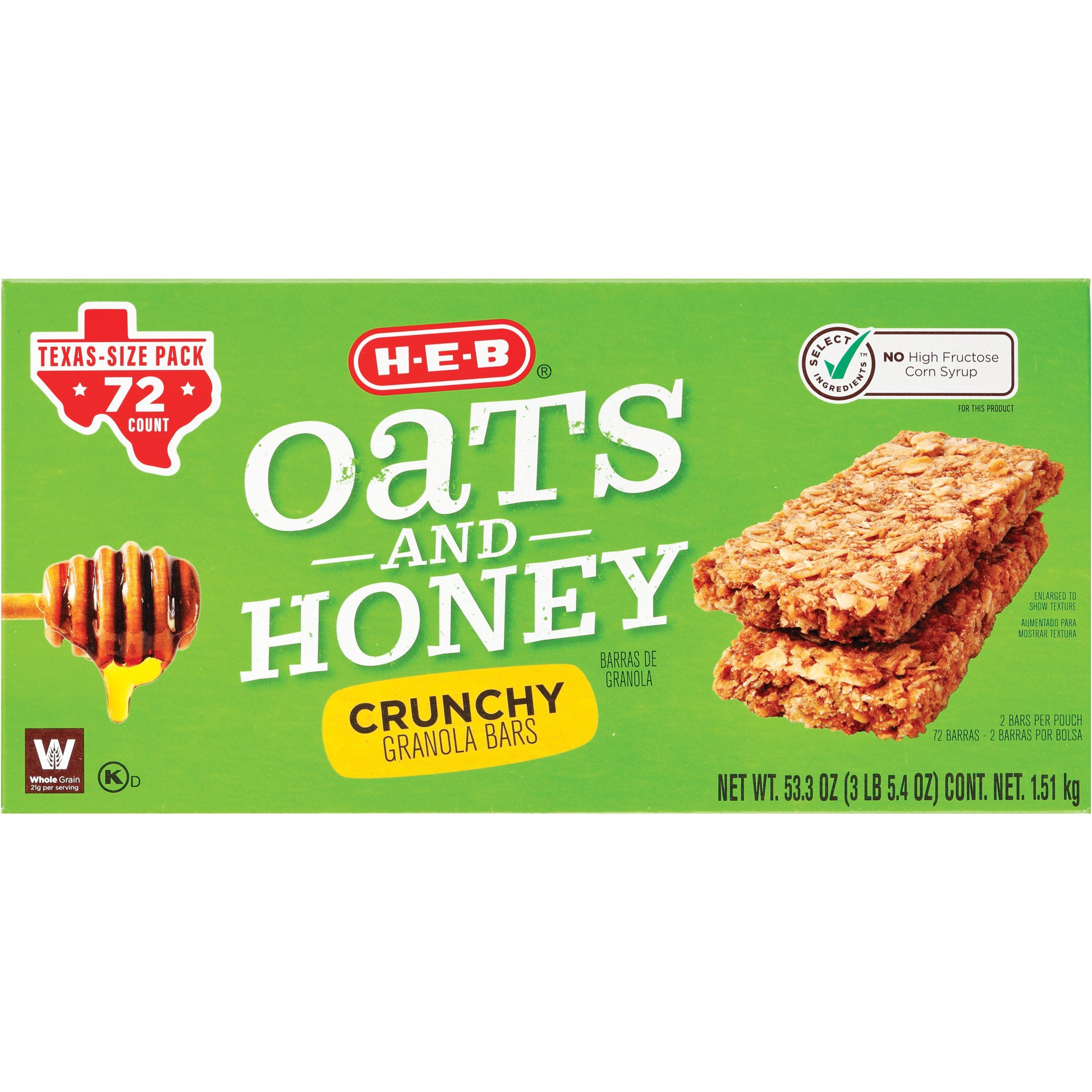 slide 1 of 1, H-E-B Select Ingredients Oats And Honey Crunchy Granola Bars Value Pack, 72 ct