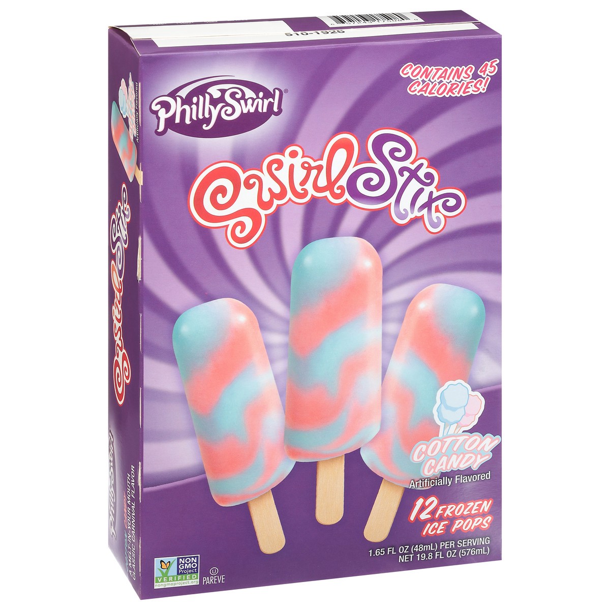 slide 2 of 9, PhillySwirl SwirlStix Cotton Candy Frozen Ice Pops 12 - 1.65 fl oz Packs, 12 ct