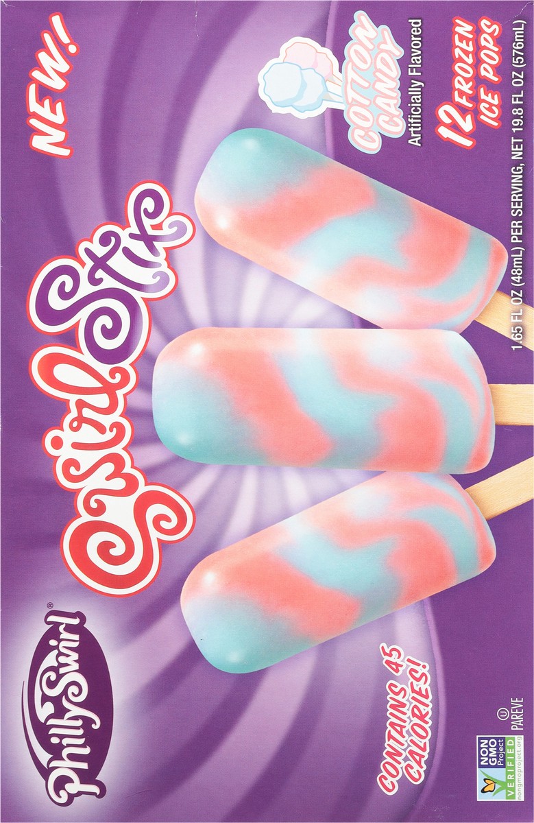 slide 5 of 9, PhillySwirl SwirlStix Cotton Candy Frozen Ice Pops 12 - 1.65 fl oz Packs, 12 ct