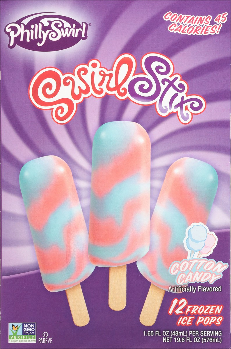 slide 6 of 9, PhillySwirl SwirlStix Cotton Candy Frozen Ice Pops 12 - 1.65 fl oz Packs, 12 ct