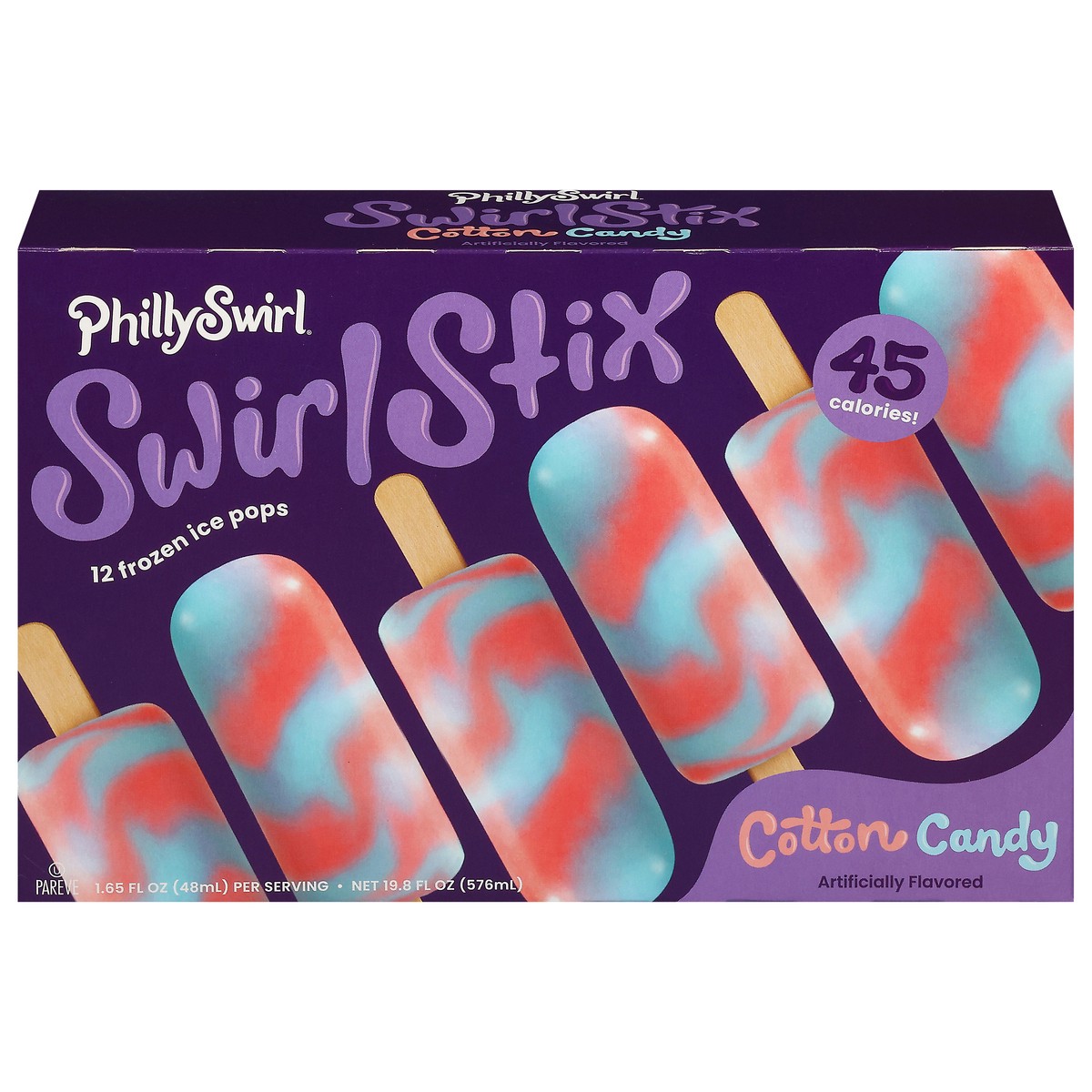 slide 1 of 9, PhillySwirl Swirl Stix Cotton Candy Frozen Ice Pops 12 - 1.65 fl oz Packs, 12 ct