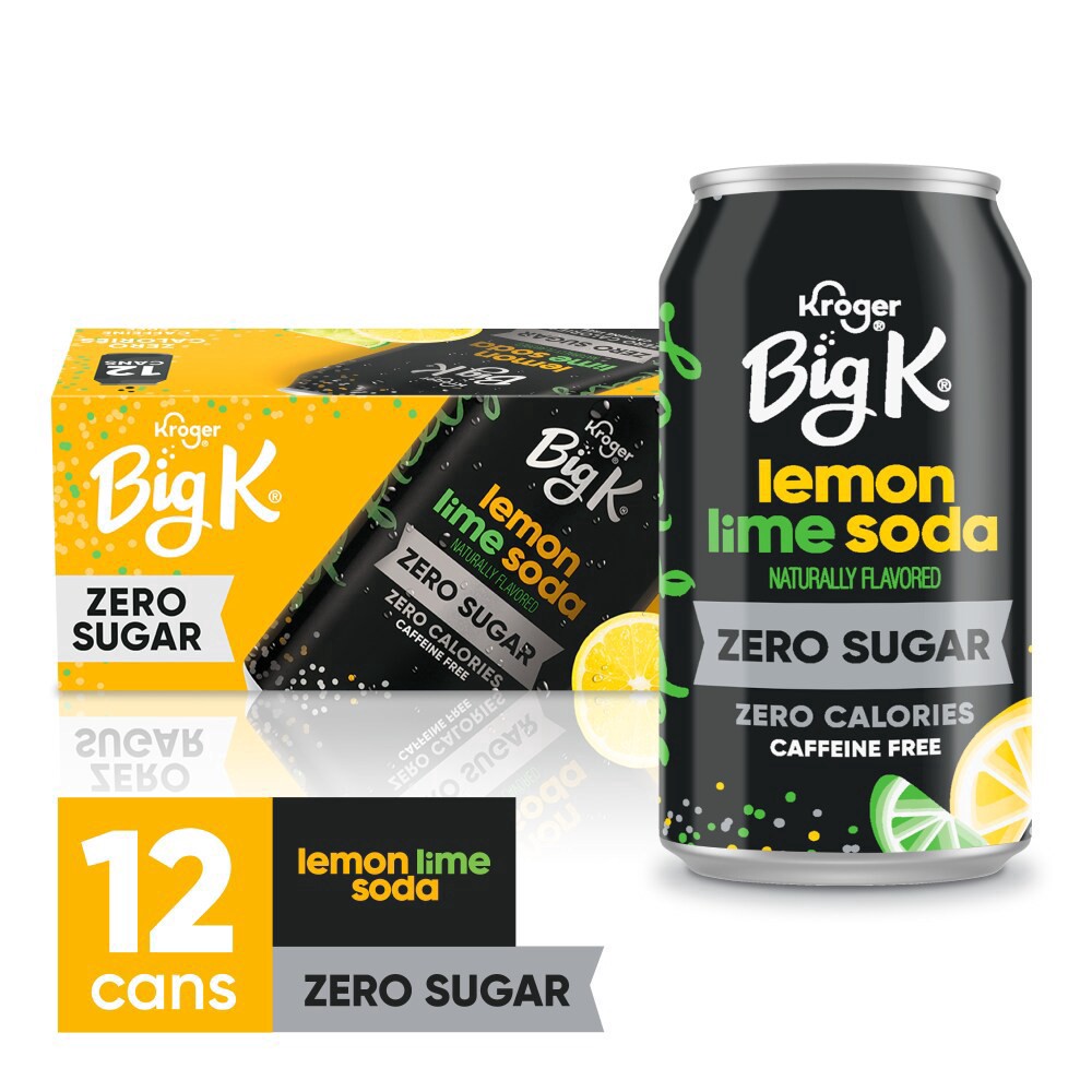 slide 1 of 6, Big K Caffeine Free Zero Sugar Lemon Lime Soda - 12 ct; 12 fl oz, 12 ct; 12 fl oz