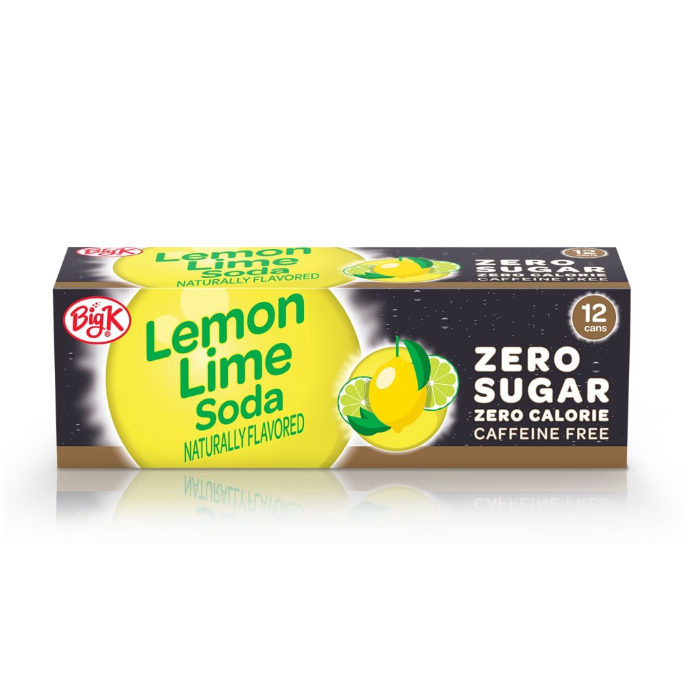 slide 1 of 6, Big K Caffeine Free Zero Sugar Lemon Lime Soda, 12 ct; 12 fl oz