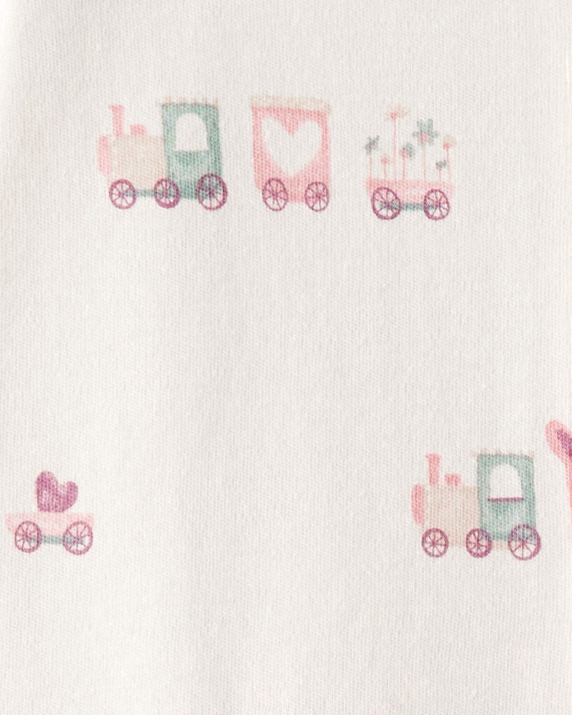 slide 2 of 3, Carter's Baby Girl Train Print 100% Cotton Long-Sleeve Snug Fit Sleep & Play Pajamas - Cream Cream NB, 1 ct