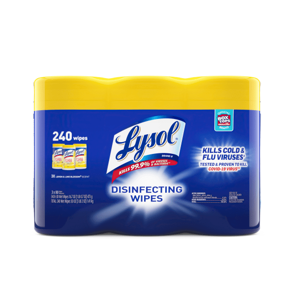 slide 3 of 10, Lysol® Disinfecting Wipes, Lemon Lime Blossom Scent, 80 Wipes Per Canister, Carton Of 6 Canisters, 2 ct
