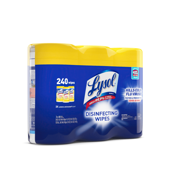 slide 7 of 10, Lysol® Disinfecting Wipes, Lemon Lime Blossom Scent, 80 Wipes Per Canister, Carton Of 6 Canisters, 2 ct