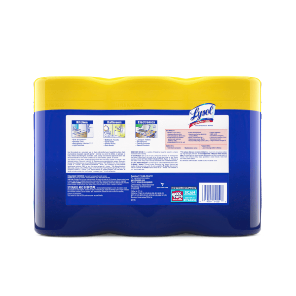 slide 8 of 10, Lysol® Disinfecting Wipes, Lemon Lime Blossom Scent, 80 Wipes Per Canister, Carton Of 6 Canisters, 2 ct
