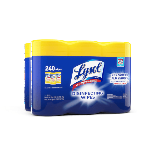 slide 1 of 10, Lysol® Disinfecting Wipes, Lemon Lime Blossom Scent, 80 Wipes Per Canister, Carton Of 6 Canisters, 2 ct