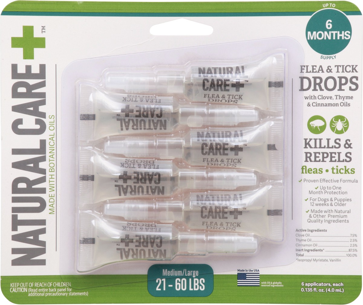 slide 6 of 11, Natural Care + Medium/Large (21-60 lbs) Flea & Tick Drops 6 ea, 6 ct