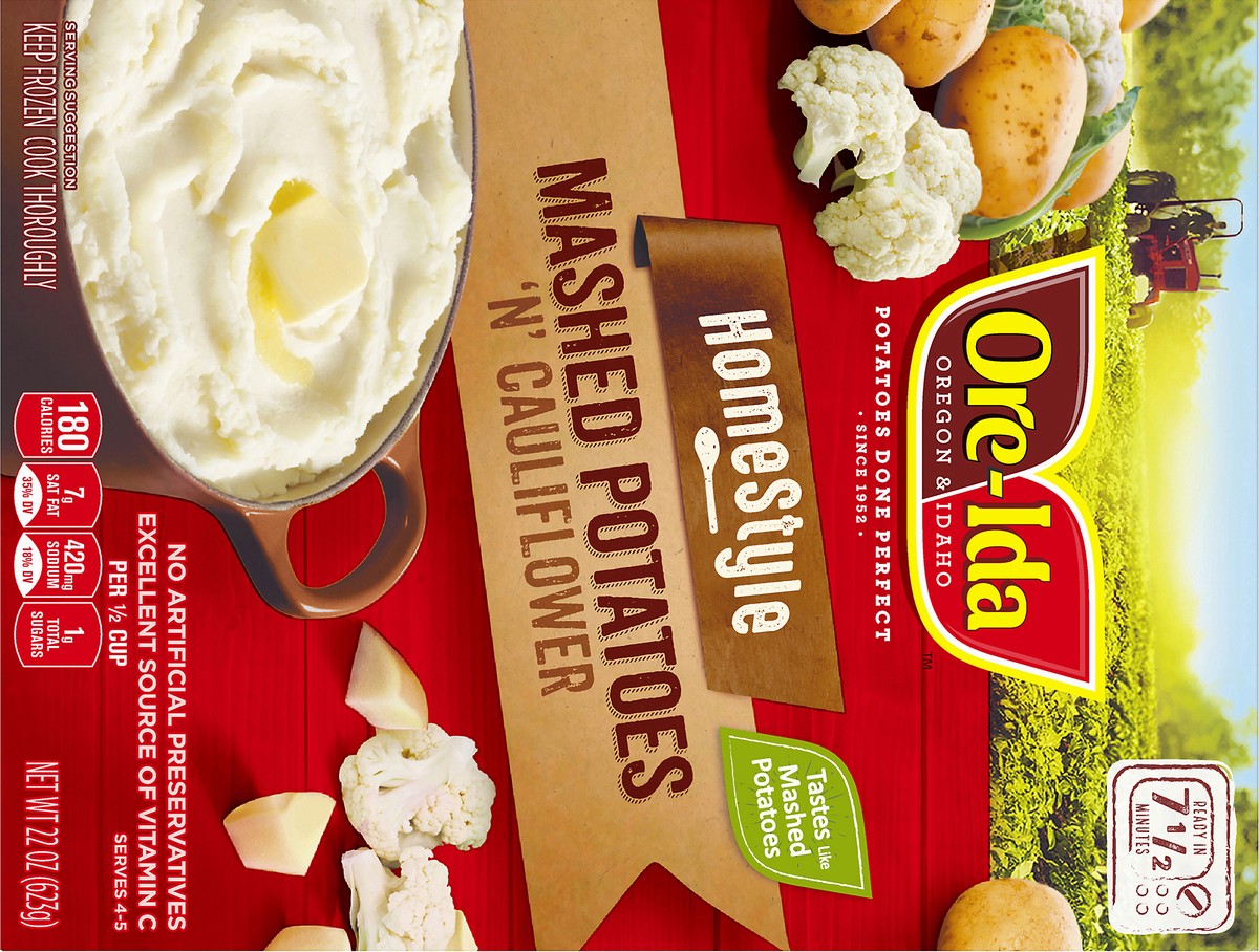 slide 11 of 14, Ore-Ida Homestyle Mashed Potatoes N' Cauliflower, 22 oz Box, 22 oz