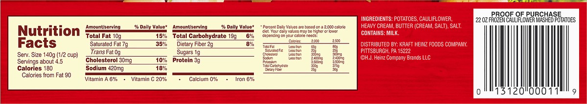 slide 14 of 14, Ore-Ida Homestyle Mashed Potatoes N' Cauliflower, 22 oz Box, 22 oz