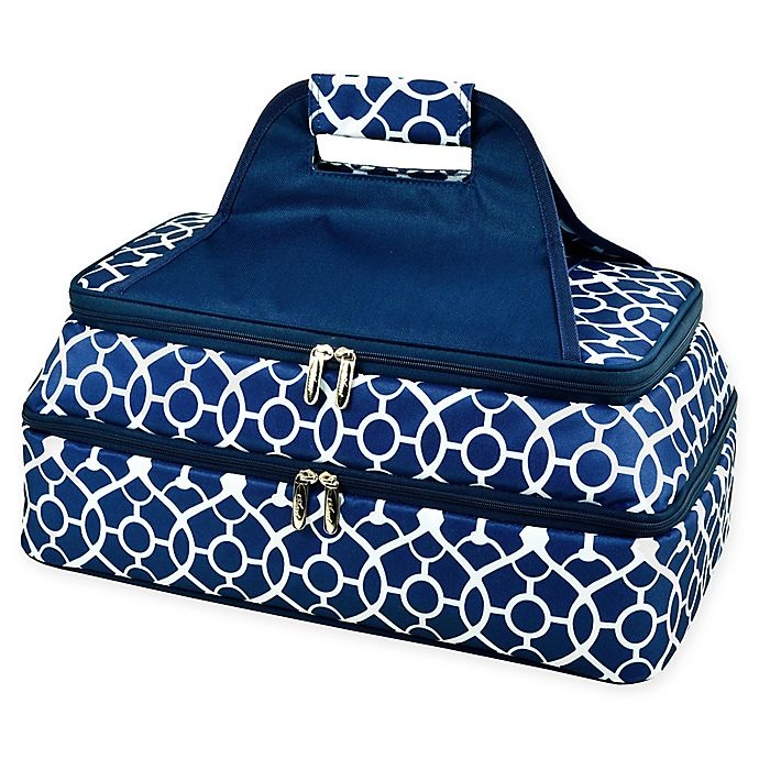 slide 1 of 9, Picnic At Ascot Two Layer Hot/Cold Thermal Casserole Carrier - Blue/White, 1 ct