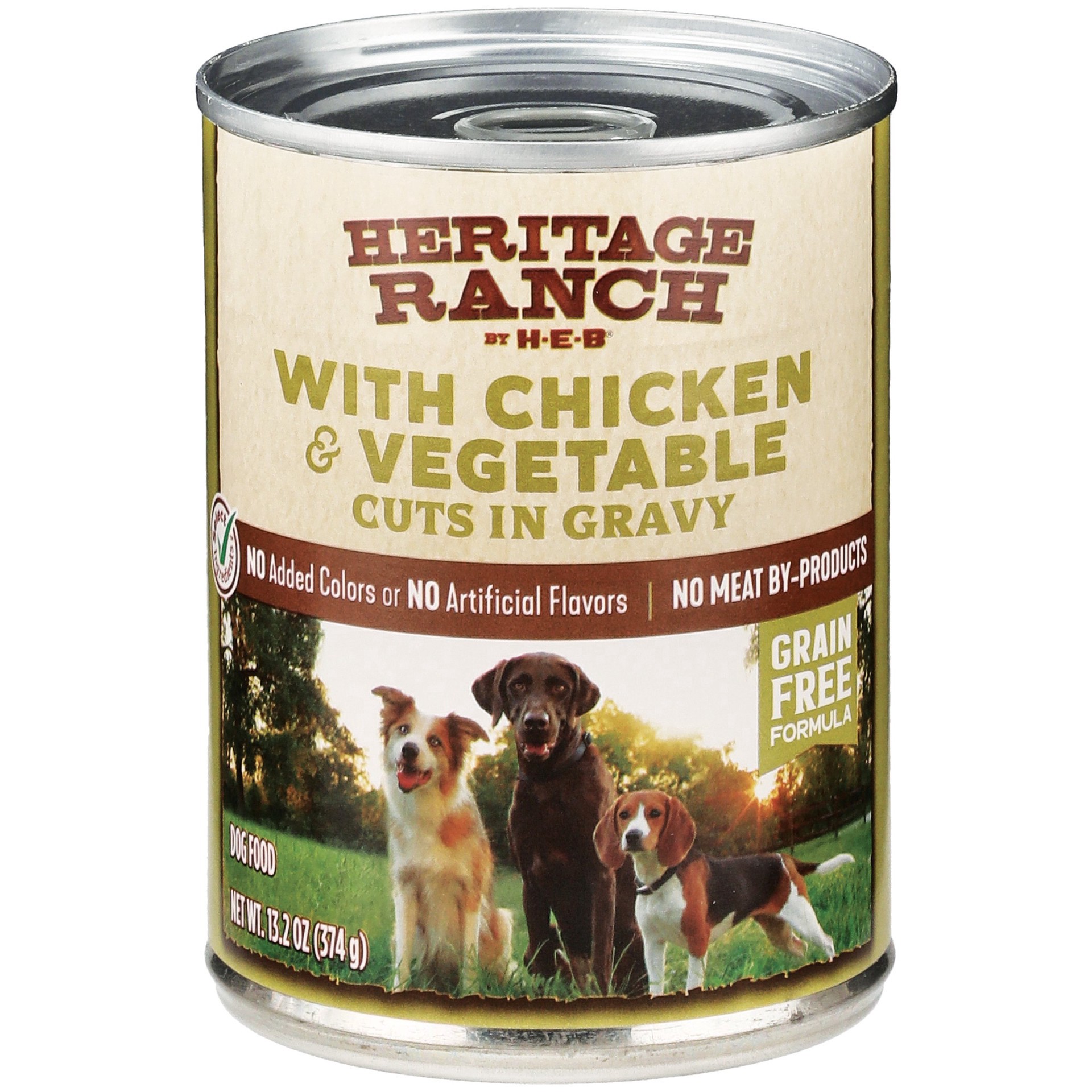 slide 1 of 1, H-E-B Heritage Ranch Dog Food with Chicken & Vegetable Cuts in Gravy, 13.2 oz