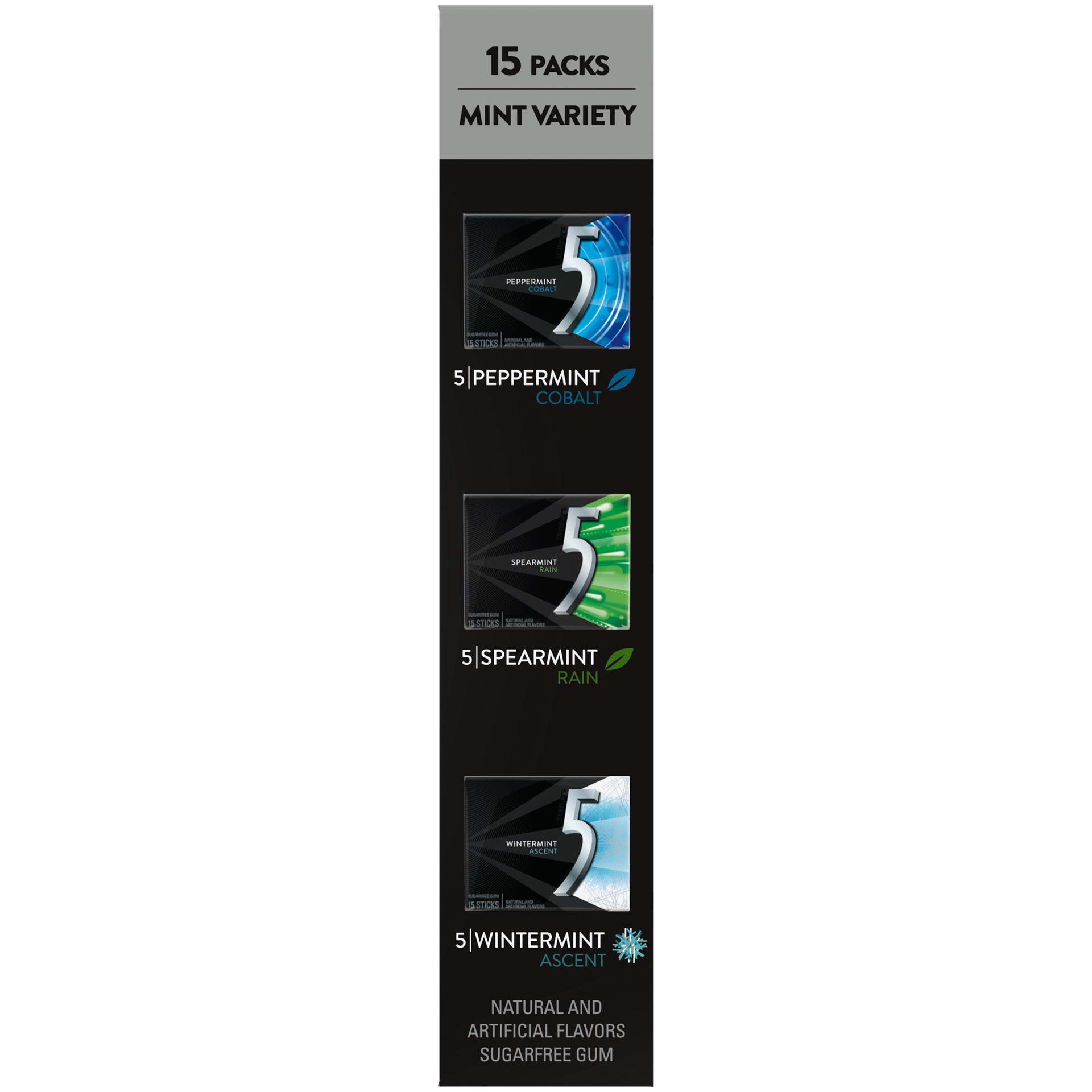 slide 5 of 5, 5 Gum Sugar Free Mint Chewing Gum Variety Pack, Peppermint, Spearmint, 15 pk, 15 ct