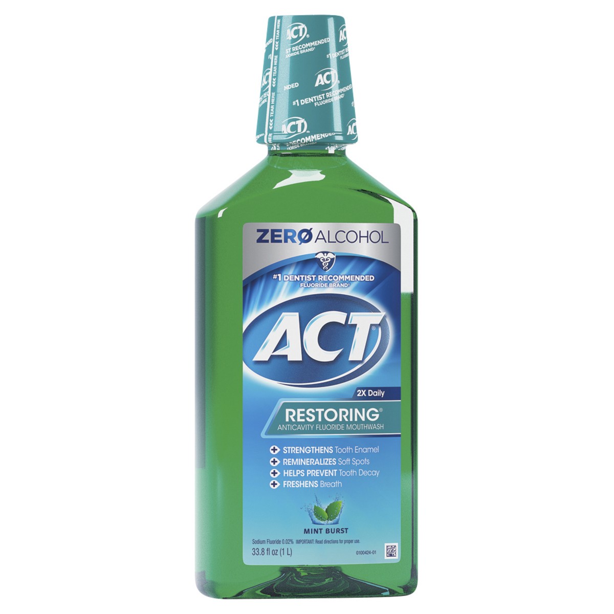 slide 2 of 7, ACT Restoring Anticavity Fluoride Mint Burst Mouthwash 33.8 oz, 33.8 fl oz