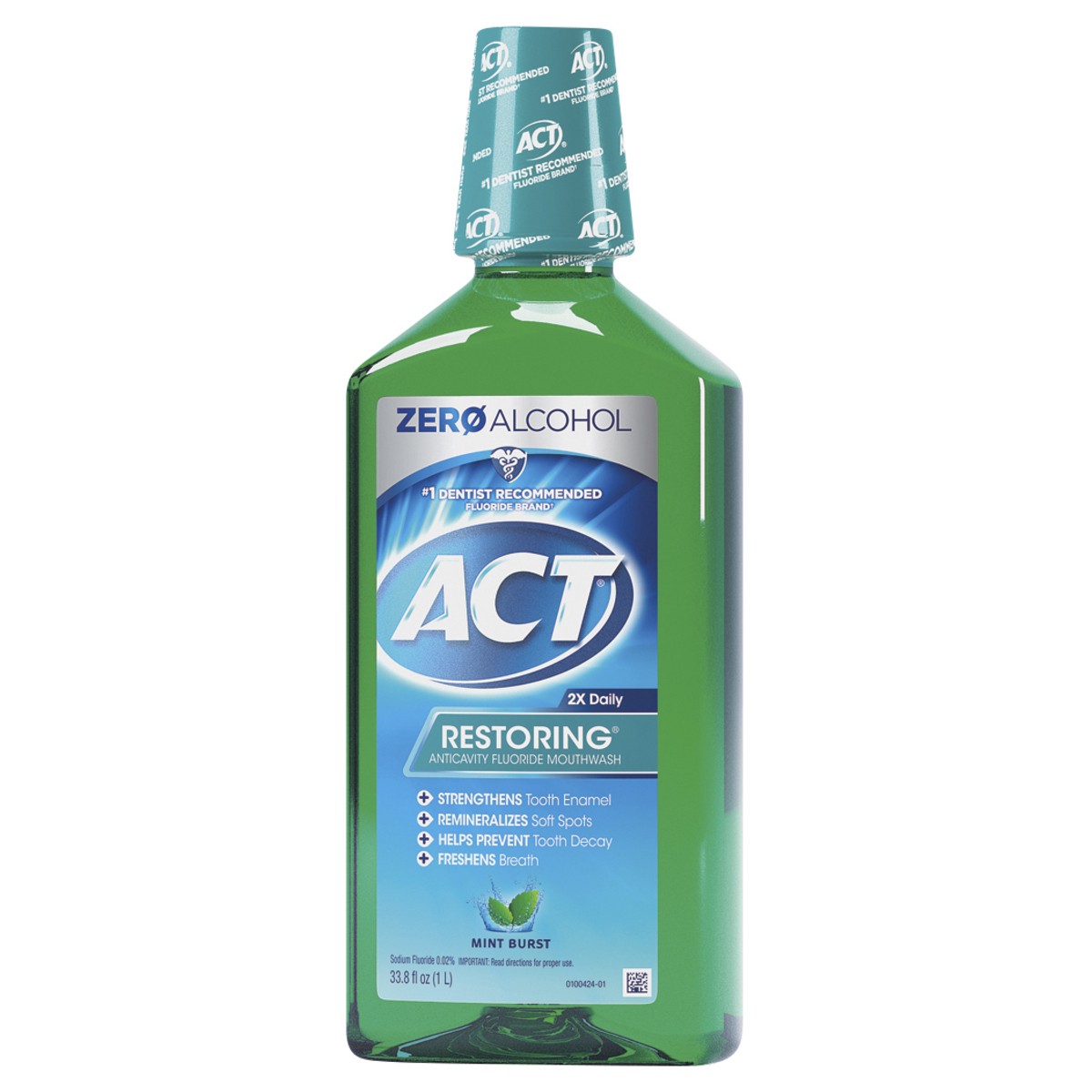 slide 3 of 7, ACT Restoring Anticavity Fluoride Mint Burst Mouthwash 33.8 oz, 33.8 fl oz