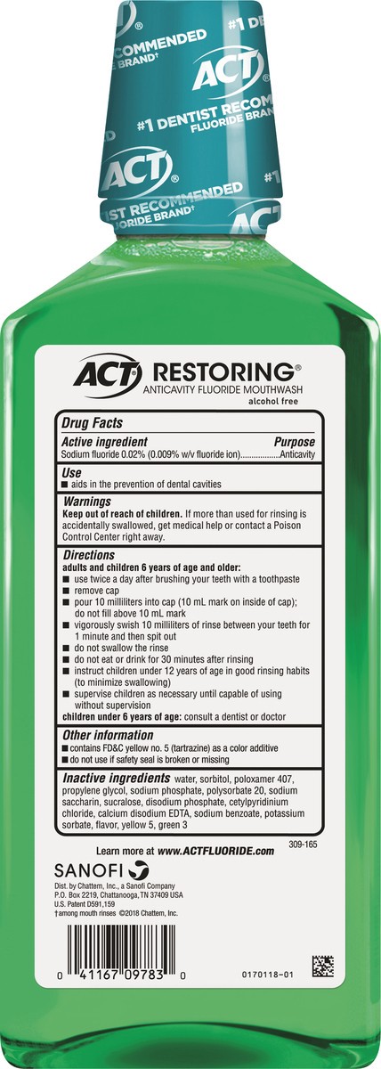 slide 4 of 7, ACT Restoring Anticavity Fluoride Mint Burst Mouthwash 33.8 oz, 33.8 fl oz