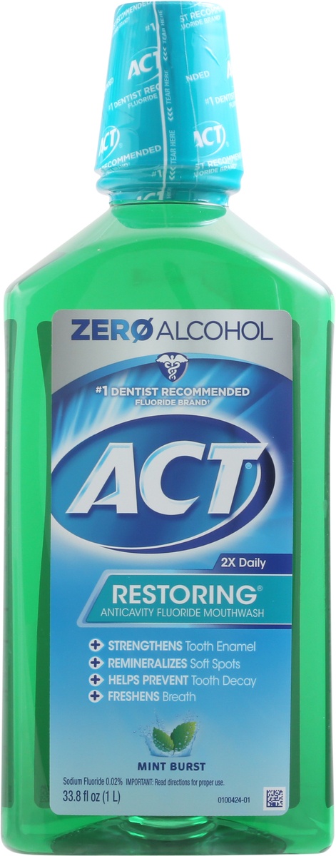 slide 8 of 10, ACT Restoring Mouthwash Mint Burst, 33.8 fl oz