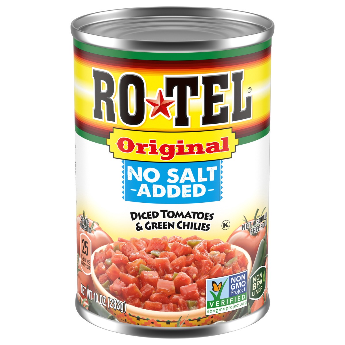 slide 1 of 2, Rotel No Salt Added Original Diced Tomatoes & Green Chilies 10 oz, 10 oz