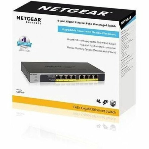 slide 2 of 5, Netgear 8-Port PoE/PoE+ Gigabit Ethernet Unmanaged Switch (GS108LP) - 8 Ports - Gigabit Ethernet - 1000Bas - GS108LP100NAS, 1 ct