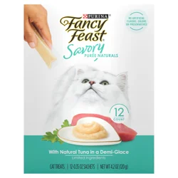 Purina Fancy Feast Squeezable Cat Treats Tube, Savory Puree Naturals With Natural Tuna in a Demi-Glace