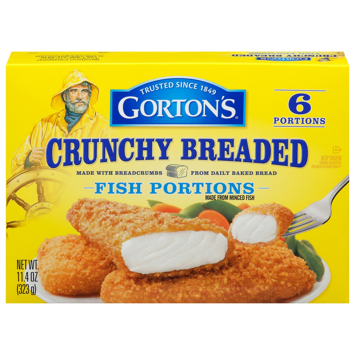 slide 1 of 1, Gorton's Crunchy Breaded Fish 100% Whole Fillets, Wild Caught Fish with Crunchy Panko Breadcrumbs, Frozen, 6 Count, 11.4 Ounce Package, 11.4 oz