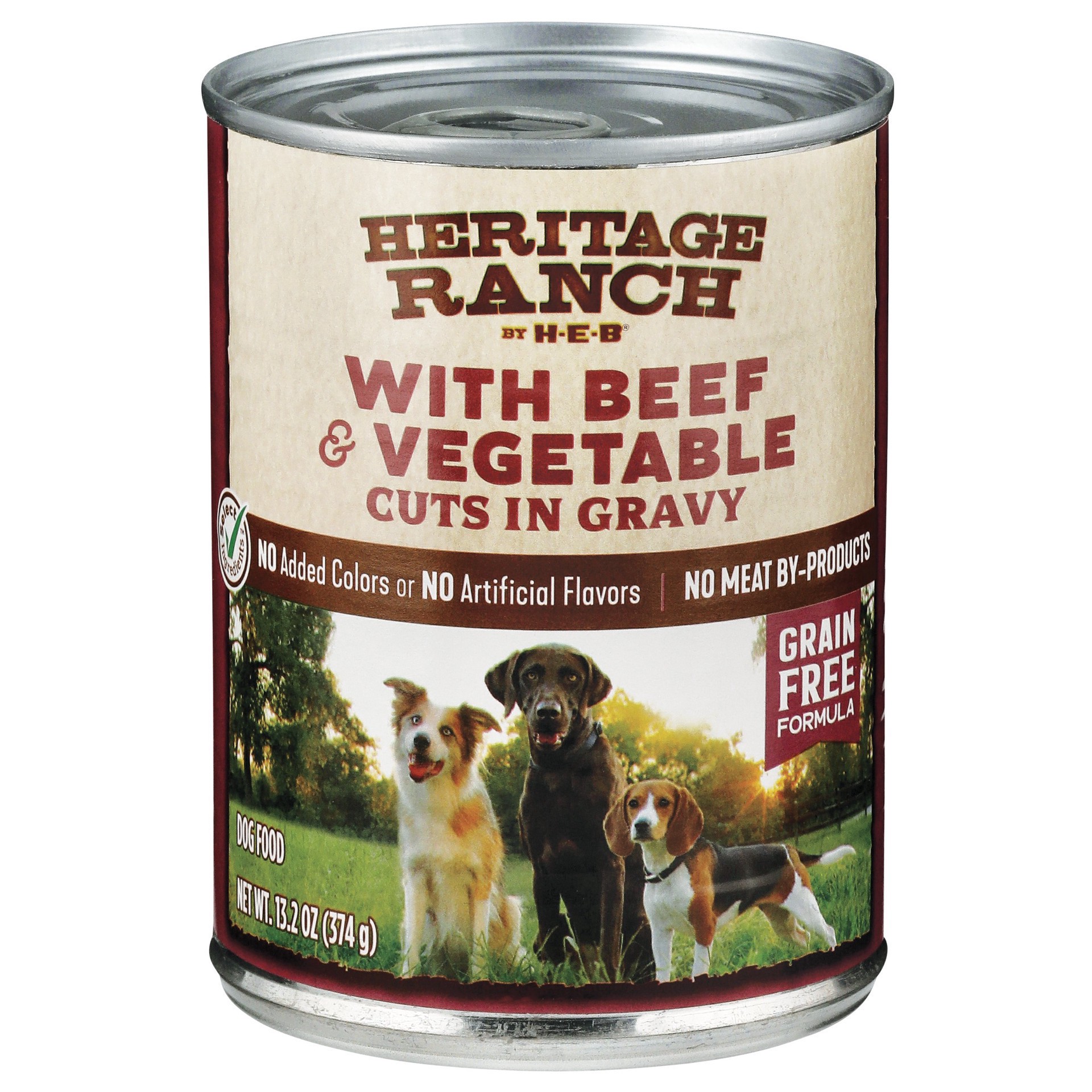 slide 1 of 1, H-E-B Heritage Ranch with Beef & Vegetables Cuts in Gravy, 13.2 oz