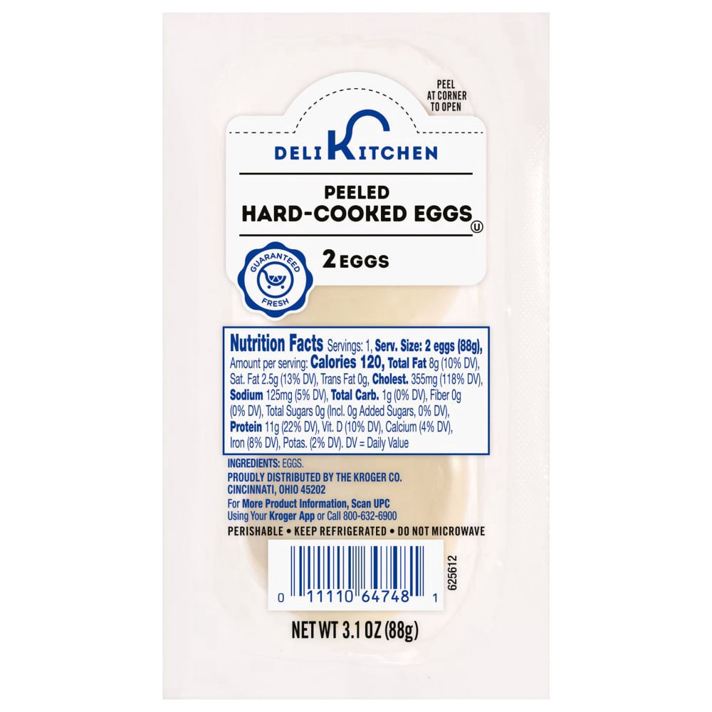 slide 1 of 1, Kroger® Peeled Hard Cooked Eggs, 3.1 oz