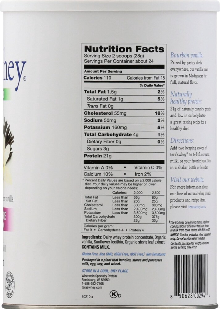 slide 2 of 3, Tera's Whey Teras Whey Organic Bourbon Vanilla Whey Protein, 24 oz