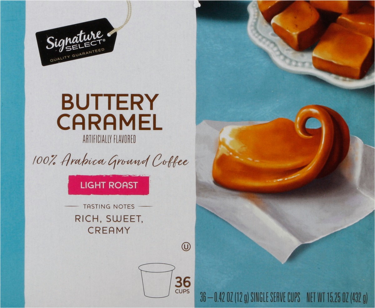 slide 3 of 9, Signature Select Ground Light Roast Buttery Caramel Coffee 36 - 0.42 oz Cups, 36 ct