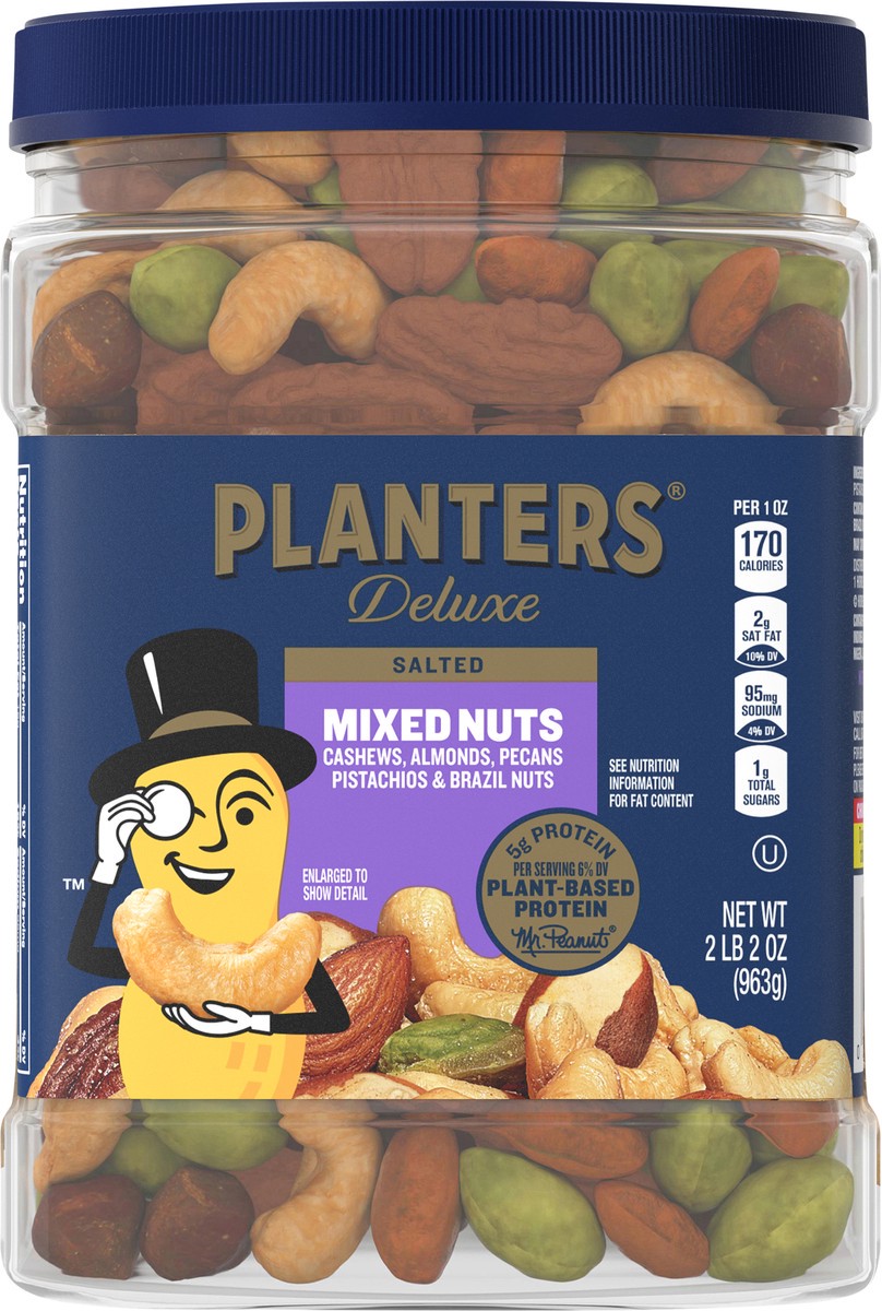 slide 1 of 9, Planters Deluxe Salted Mixed Nuts 2 lb, 34 oz