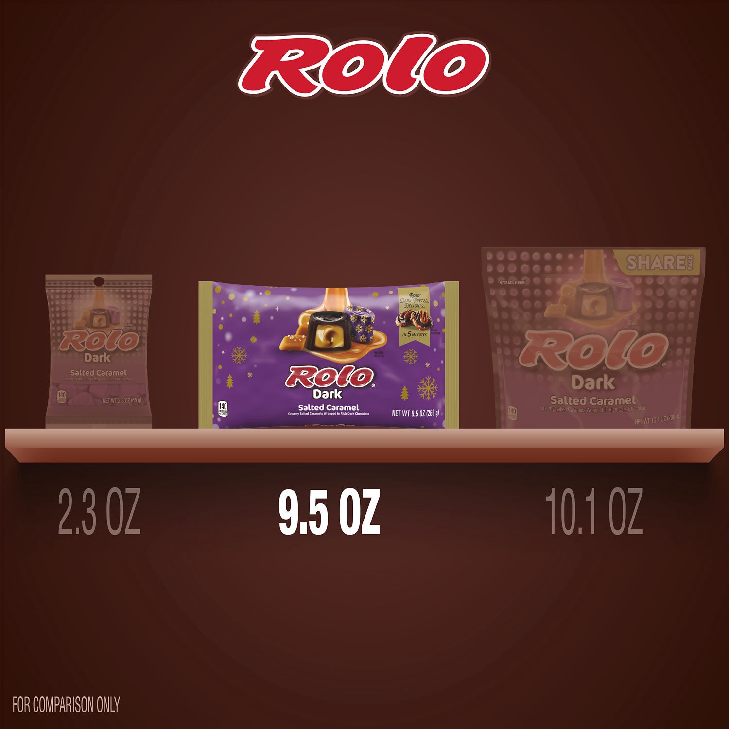 slide 6 of 8, Rolo Rich Dark Chocolate Salted Caramels, Christmas Candy Bag, 9.5 oz, 9.5 oz