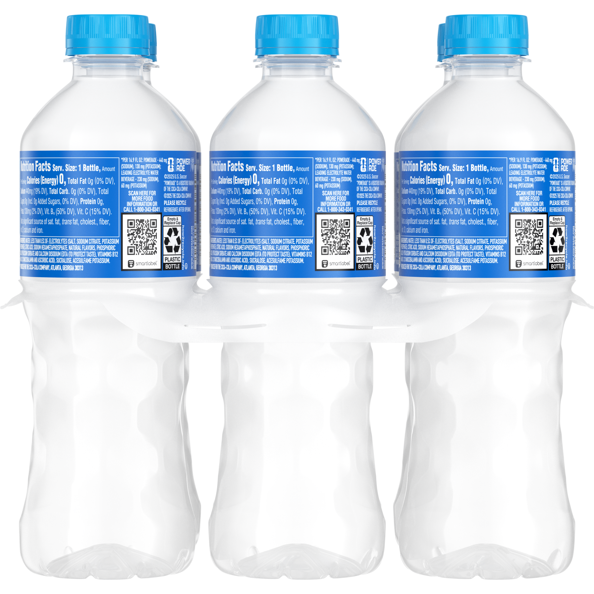 slide 3 of 4, POWERADE Power Water Zero Sugar Mountain Berry Blast Bottles, 16.9 fl oz, 6 Pack, 6 ct