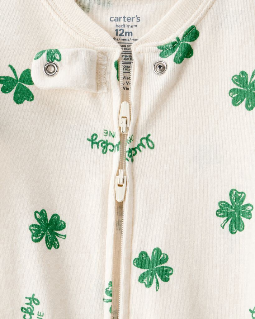 slide 3 of 3, Carter's Carters Baby St. Patrick's Day 100% Cotton Loose Fit 2-Way Zip Footie 1-Piece Pajamas - Ivory Cream 12M, 1 ct