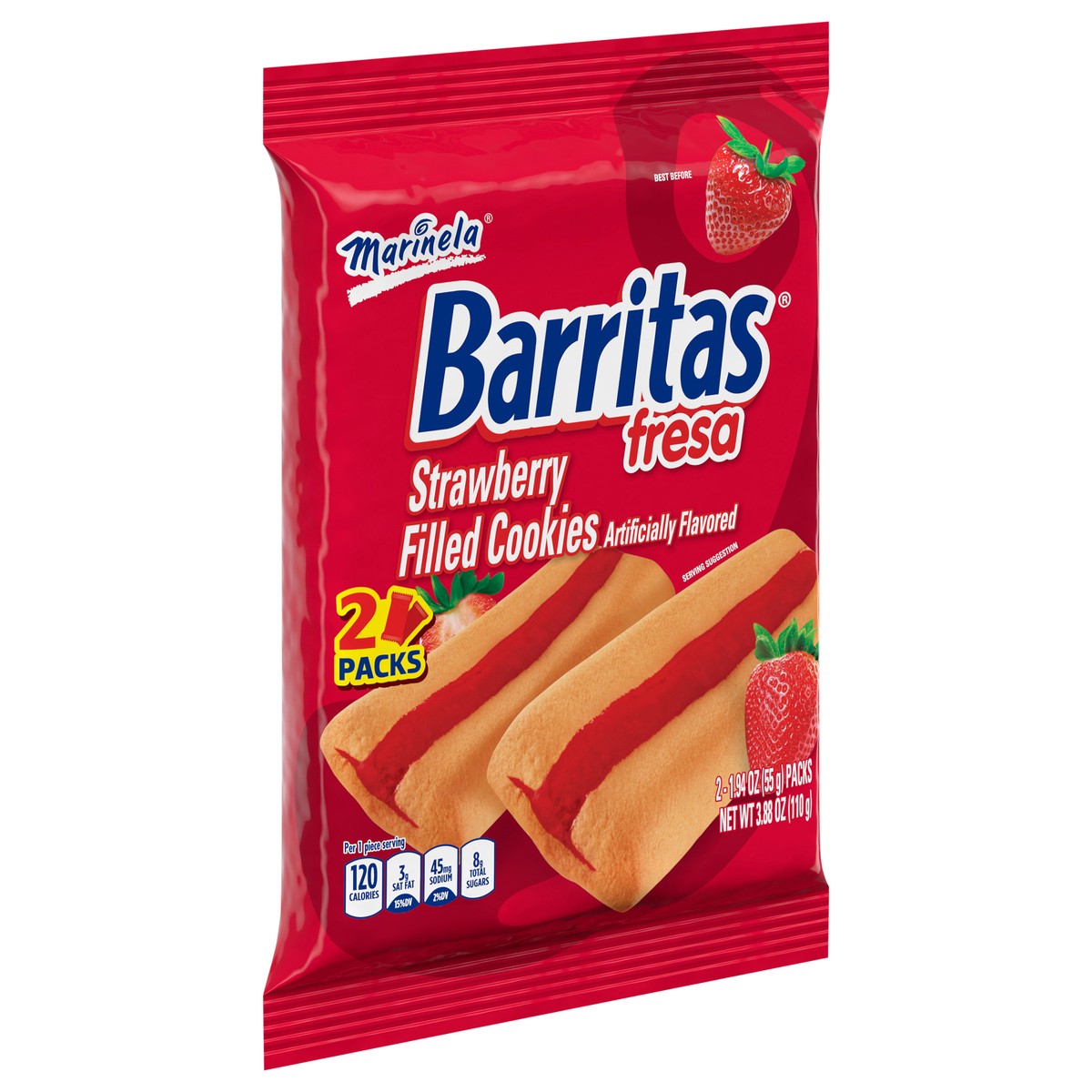 slide 4 of 8, Marinela Barritas Fresa Strawberry Filled Cookie 3.88 Oz, 2 ct