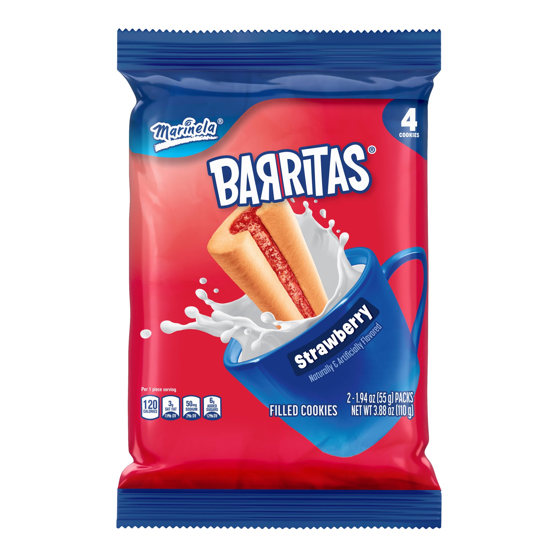 slide 1 of 8, Marinela Barritas Fresa Filled Cookies, 2 packs, Strawberry Cookie Bars, 3.88 oz Bag, 2 ct