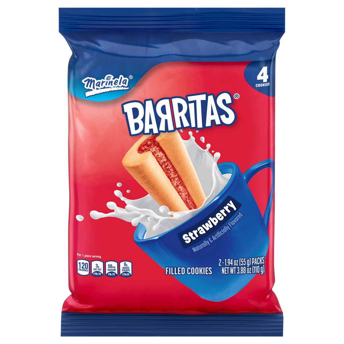 slide 1 of 8, Marinela Barritas Fresa (Twin Pack) Filled Cookies, 2 packs, 3.88 oz, 2 ct