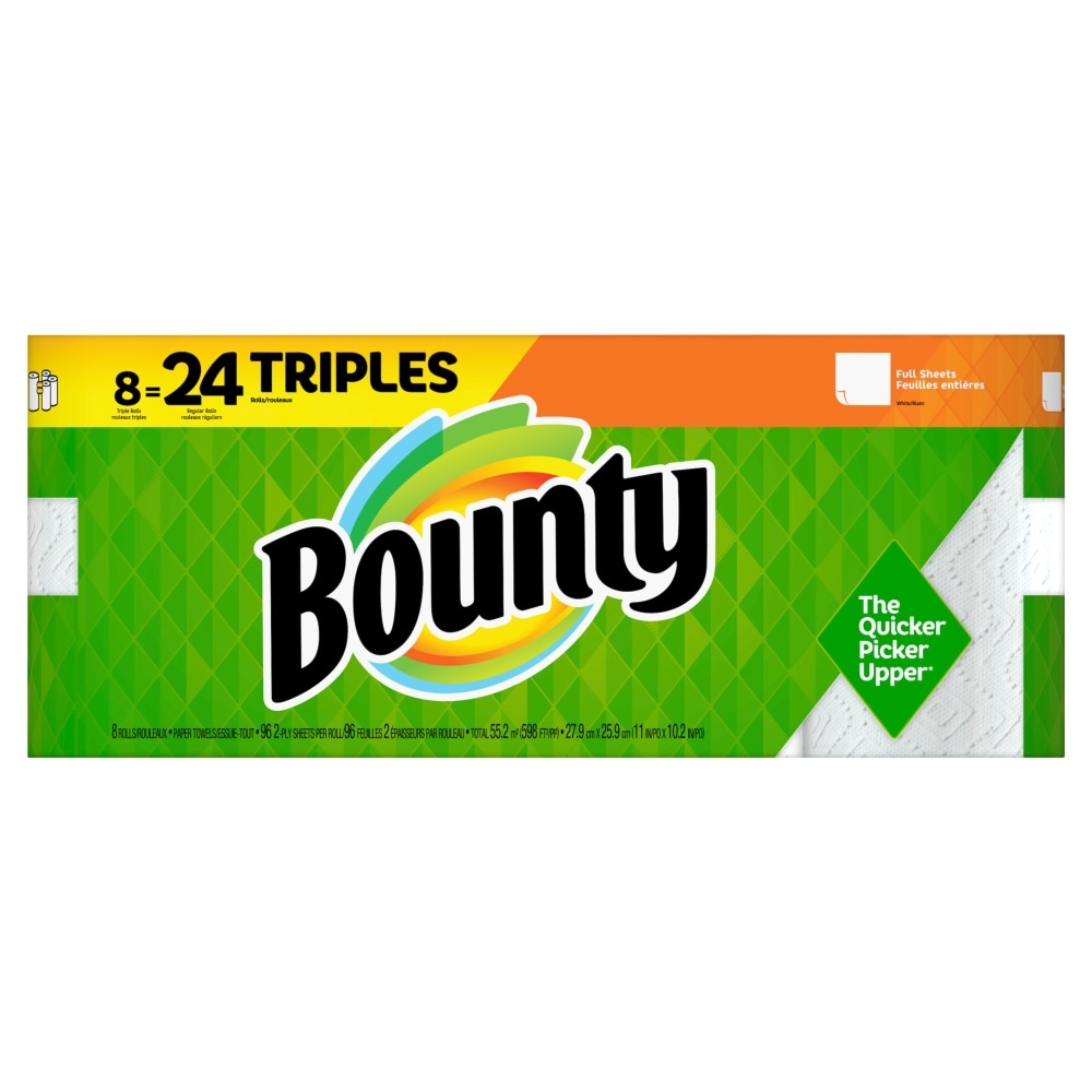 slide 1 of 1, Bounty 2-Ply Triple Paper Towel Rolls, 8 ct