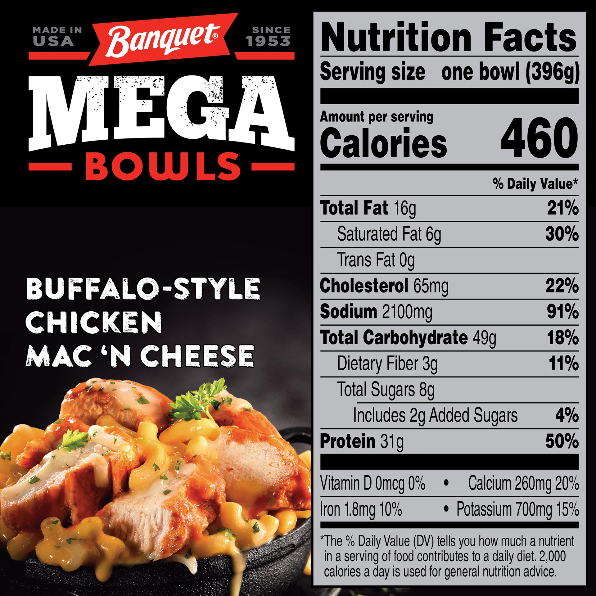 slide 2 of 5, Banquet Mega Bowls Frozen Buffalo Style Chicken Mac 'N Cheese - 14oz, 14 oz