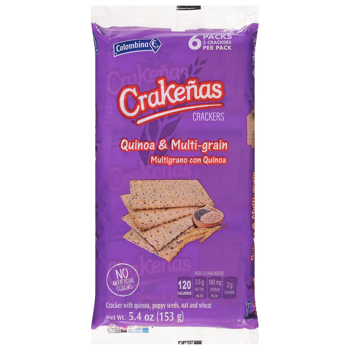 slide 6 of 13, Crakenas Quinoa & Multi-Grain Crackers 6 - 3 Cracker Packs, 6 ct