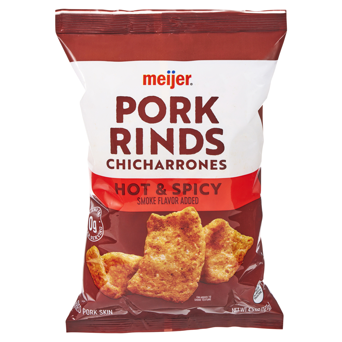 slide 1 of 9, Meijer Hot and Spicy Pork Rinds, 4.5 oz