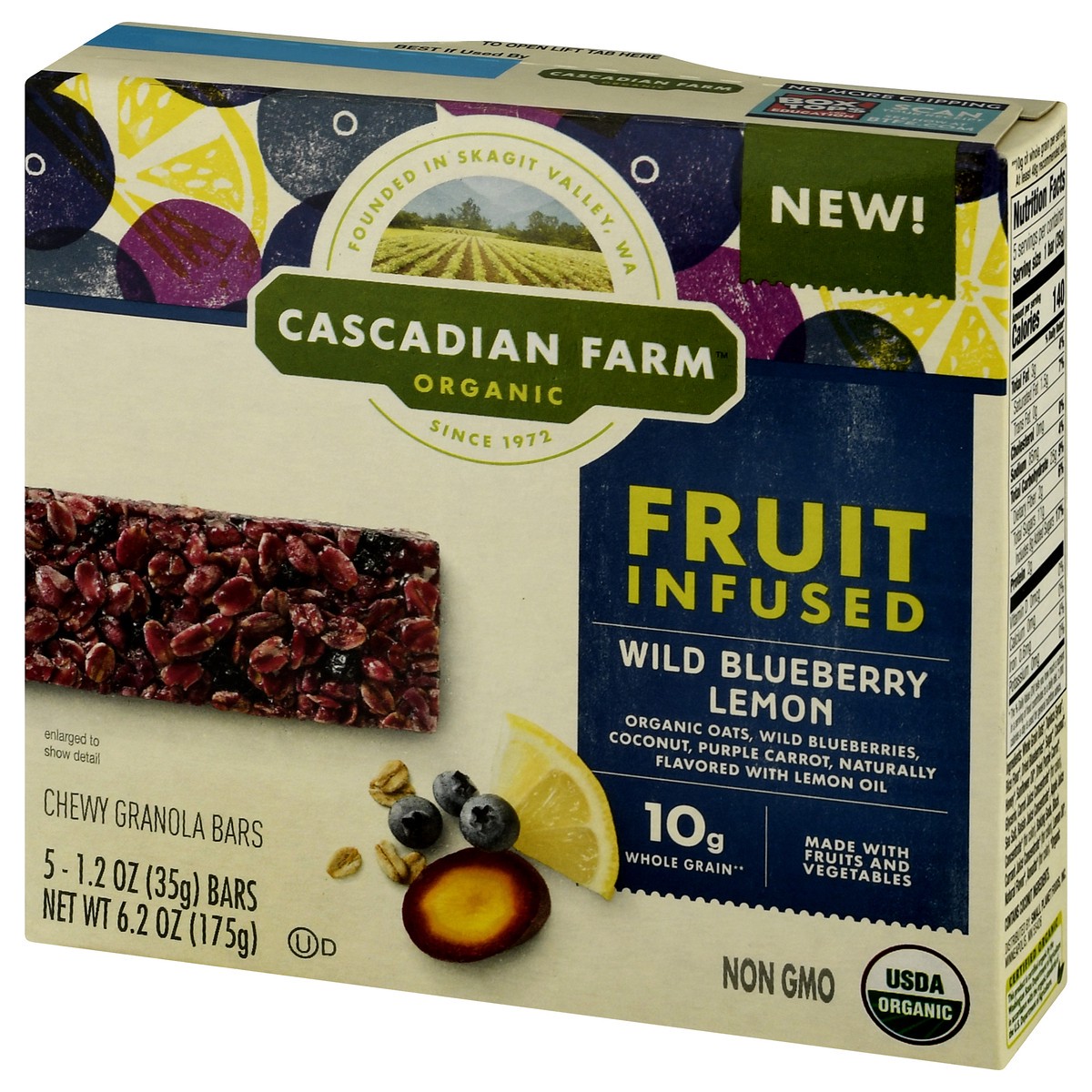 slide 8 of 10, Cascadian Farm Organic Wild Blueberry Lemon Chewy Wild Blueberry Lemon Granola Bars 5 ea, 5 ct