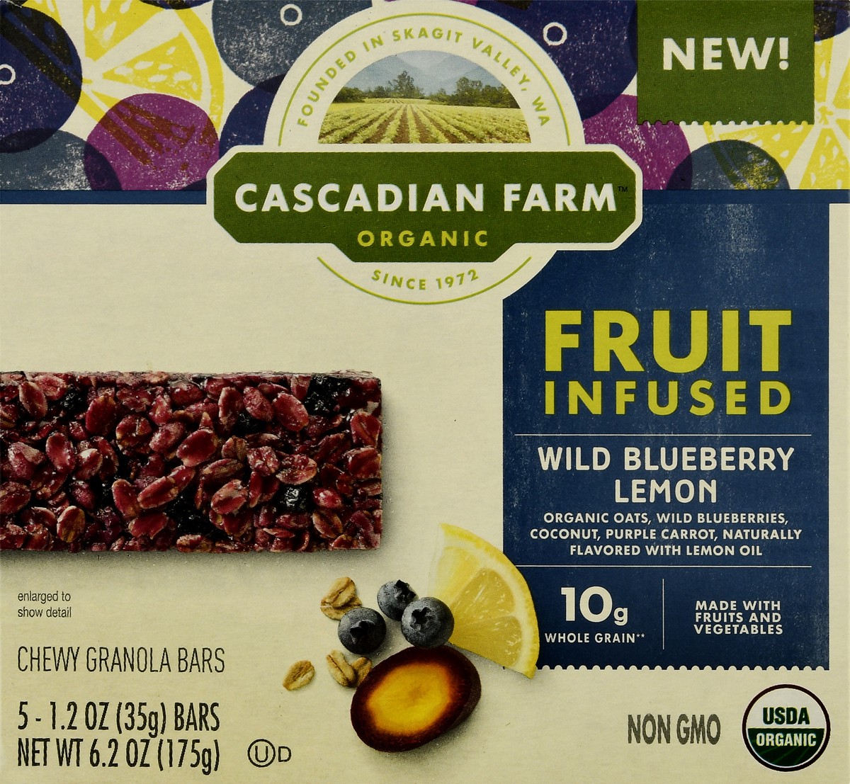 slide 5 of 10, Cascadian Farm Organic Wild Blueberry Lemon Chewy Wild Blueberry Lemon Granola Bars 5 ea, 5 ct