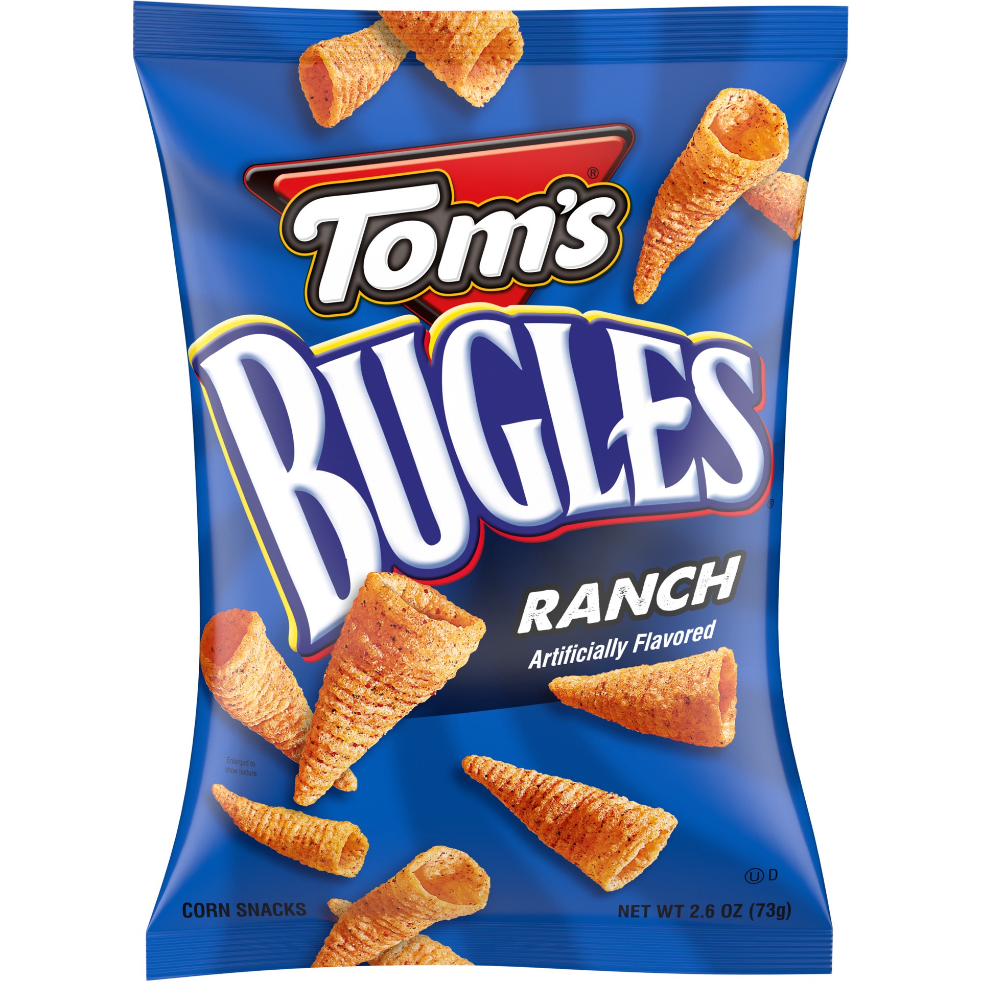 slide 1 of 6, Tom's Bugles, Ranch Flavored, 2.6 Oz Bag, 2.6 oz